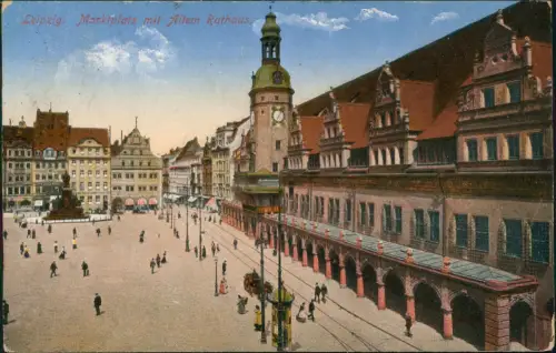 Ansichtskarte Leipzig Marktplatz mit Rathaus 1910