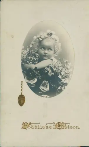 Ansichtskarte  Ostern Easter Kinderporträt im Osterei Foto Gold 1913