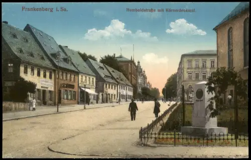 Ansichtskarte Frankenberg (Sachsen) Humboldstraße mit Körnerdenkmal. 1915