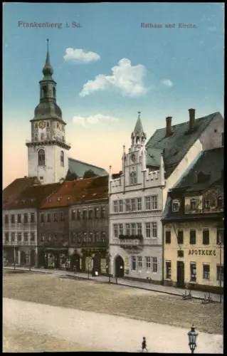 Ansichtskarte Frankenberg (Sachsen) Rathaus und Kirche. 1915
