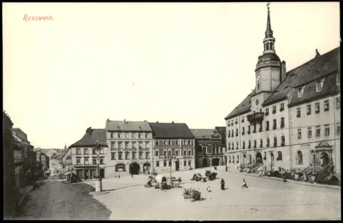 Ansichtskarte Roßwein Marktplatz Geschäfte 1915