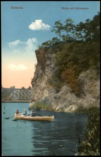 Ansichtskarte Grimma Mulde mit Rabenstein. Ruderer 1915