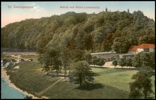 Ansichtskarte Lichtenwalde-Niederwiesa Schloß und Mühle Lichtenwalde. 1915
