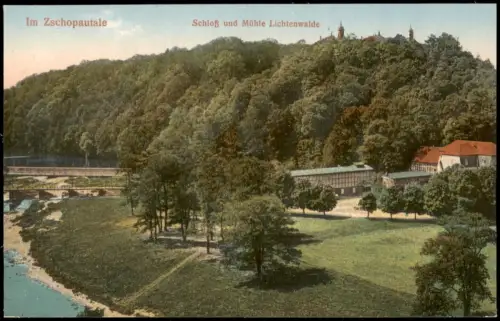 Ansichtskarte Lichtenwalde-Niederwiesa Schloß und Mühle Lichtenwalde. 1915
