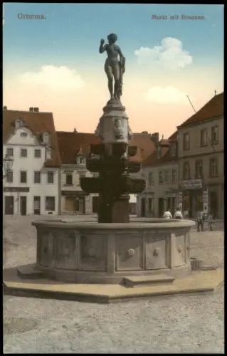 Ansichtskarte Grimma Markt mit Brunnen. 1915