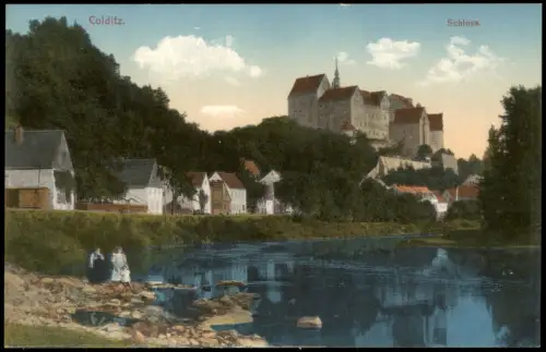Ansichtskarte Colditz Schloss Flußpartie Häuser 1912