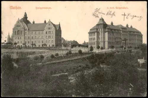 Ansichtskarte Meißen Realgymnasium. 11. mittl. Bürgerschule. 1915
