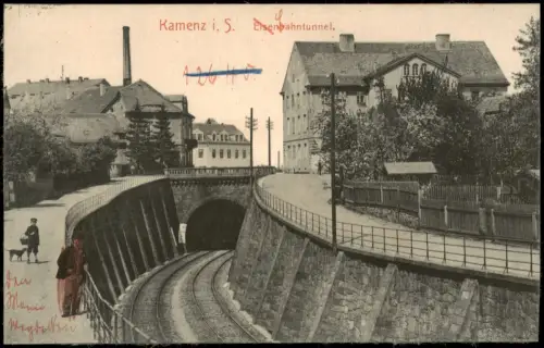 Ansichtskarte Kamenz Kamjenc Eisenbahntunnel. Straße 1909