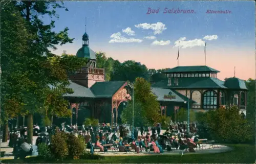 Postcard Bad Salzbrunn Szczawno-Zdrój Elisenhalle - belebt 1916