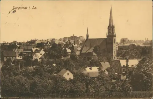 Ansichtskarte Burgstädt Panorama-Ansicht Partie an der Kirche 1921