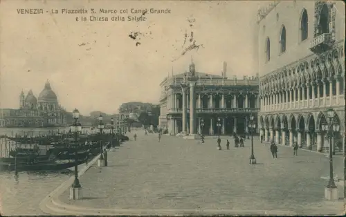 Venedig Venezia La Piazzetta S. Marco col Canal Grande 1921 roter TAXE-Marke