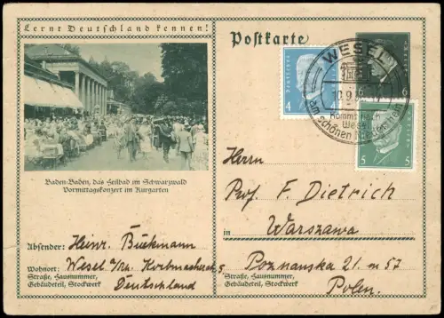 Ansichtskarte Baden-Baden Vormittagskonzert im Kurgarten 1932 Stempel Wesel