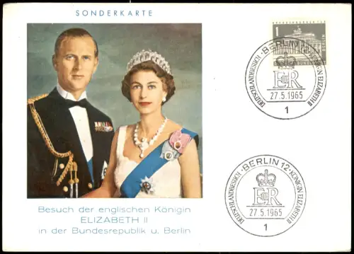 Großbritannien Königin Elizabeth II. Prinz Philip 1965 Berlin Sonderstempel