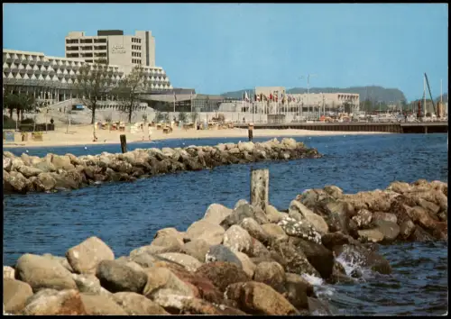 Ansichtskarte Kiel Olympia-Zentrum mit Hotel Olympia und Strand 1972
