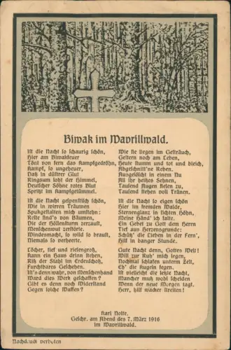 Ansichtskarte  Feldpostkarte 1. WK Biwak im Mavrillwald 1916  Feldpost
