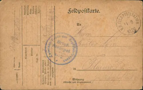 Ansichtskarte  Feldpostkarte 1. WK 1918  Feldpost  Feld-Poststation No. 26