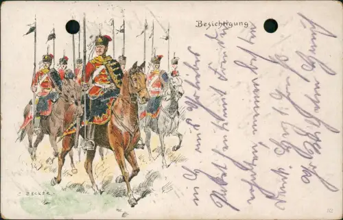 Militär zu Pferde "Besichtigung" Künstlerkarte  1915   1. Weltkrieg Feldpost