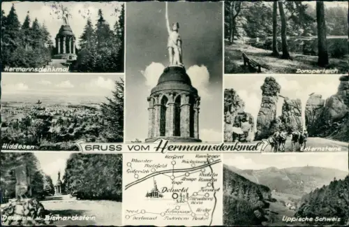 Ansichtskarte Hiddesen-Detmold Hermannsdenkmal Stadtansichten Landkarte 1959