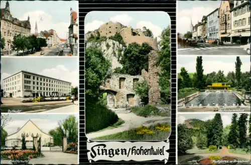 Ansichtskarte Singen (Hohentwiel) Straße, Rathaus, Schwimmbad 1963