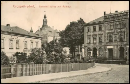 Ansichtskarte Großröhrsdorf Bahnhofstraße mit Rathaus 1912