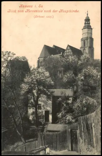 Ansichtskarte Kamenz Kamjenc Hauptkirche vom Herrentale gesehen. 1911