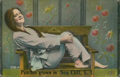 Peaches grown in Sea Cliff, L. I Frau auf Bank Künstlerkarte 1911