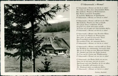 Ansichtskarte .Baden-Württemberg Schwarzwald Gedicht Schwarzwaldhaus 1961