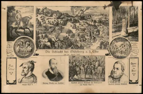 Ansichtskarte Mühlberg/Elbe Miłota Mehrbild - Die Schlacht 1547 1940
