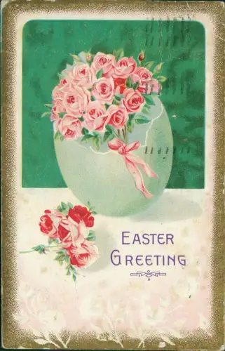 Ostern Easter Goldrand Rosen im Osterei Künstlerkarte 1911 Prägekarte