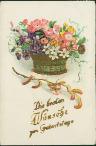 Ansichtskarte  Geburtstag Birthday Blumen-Bouquett 1938 Gold