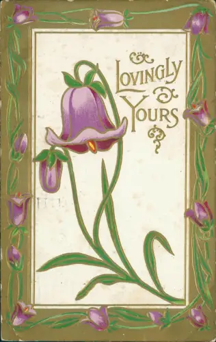 Liebe Liebespaar Love Künstlerkarte Goldrand Ornament Blume 1905 Goldprägung