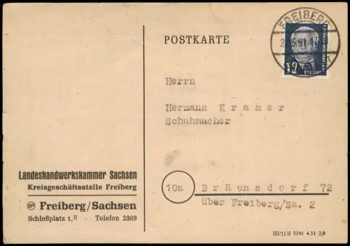 Ansichtskarte Freiberg (Sachsen) Postkarte Landeshandwerkskammer Sachsen 1951