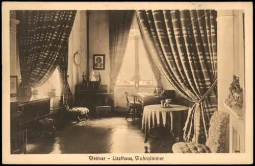 Ansichtskarte Weimar Liszthaus, Wohnzimmer Innenansicht 1910