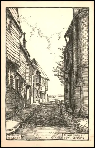 Rye (East Sussex) PUMP STREET RYE SUSSEX (Künstlerkarte, Art Design) 1940