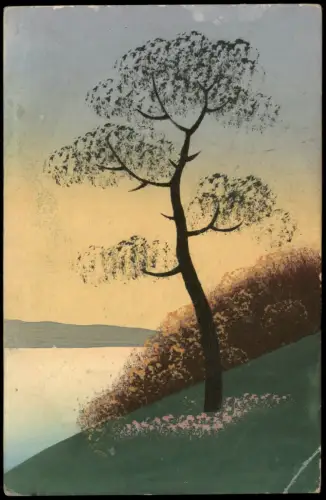 Torellie Handmalerei Handgemalte POSTKARTE Baum/Landschaft, See 1920
