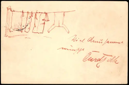 Ansichtskarte  Handgemalte Wäscheleine 1897   gel. ab CHEMNITZ  FRANKENBERG