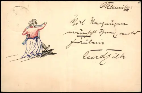 Ansichtskarte  Künstlerkarte Handgemaltes Tanz-Paar 1897