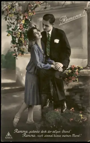 Ansichtskarte  Liebe Liebespaar Frau names "Ramona" 1929    Bahnpoststempel