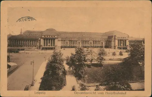Ansichtskarte Leipzig Hauptbahnhof 1923   mit guter 30 Pf. Einzelfrankatur