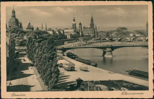 Ansichtskarte Dresden Elbpanorama Brücke Blick auf die Altstadt 1933