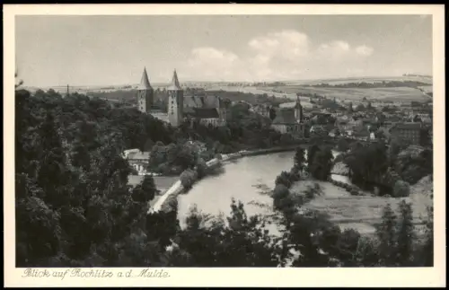Ansichtskarte Rochlitz Flußpartie und Stadt 1927