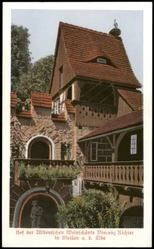 Ansichtskarte Meißen Hof der Altdeutschen Weinschänke Vincenz Richter 1927