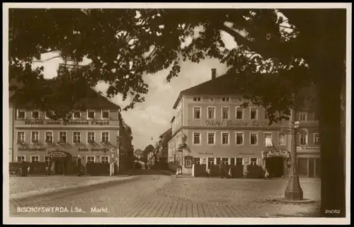 Ansichtskarte Bischofswerda Marktplatz Hotel Goldene Sonne 1927