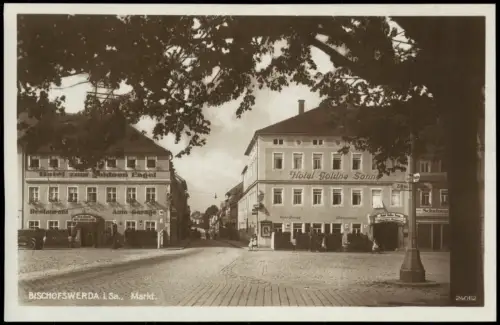 Ansichtskarte Bischofswerda Marktplatz Hotel Goldene Sonne 1927