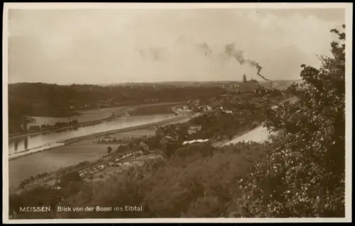 Meißen Blick von der Bosel ins Elbtal. Rauchender Fabrikschlot 1927