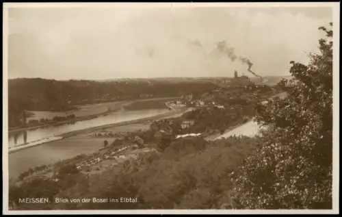 Meißen Blick von der Bosel ins Elbtal. Rauchender Fabrikschlot 1927