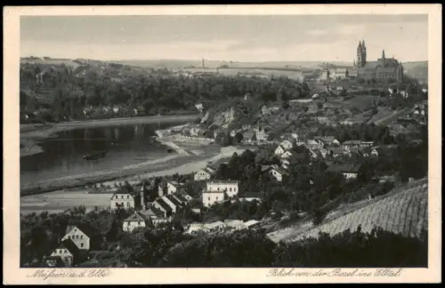 Ansichtskarte Meißen Blick von der Bosel ins Elbtal. 1930