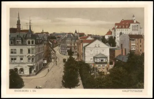 Ansichtskarte Radeberg Blick in die Hauptstraße 1927