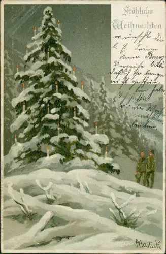 Künstlerkarte: Erik Mailick Weihnachten Christmas Jäger Baum 1903 Mailick