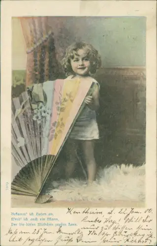 Ansichtskarte  Kinder Junge mit Riesenfächer 1900